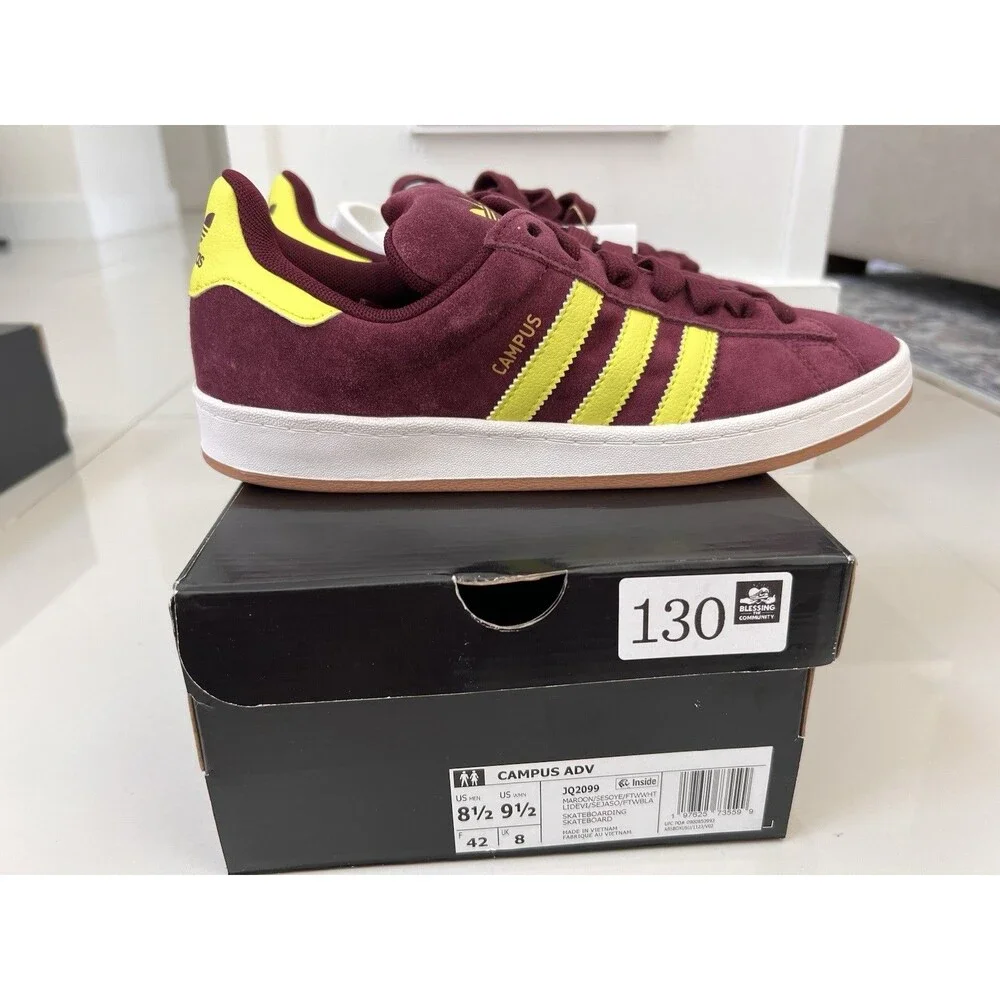 Adidas Campus ADV Maroon Yellow Skate Sneakers NEW JQ2099 Men 8.5 Women 9.5